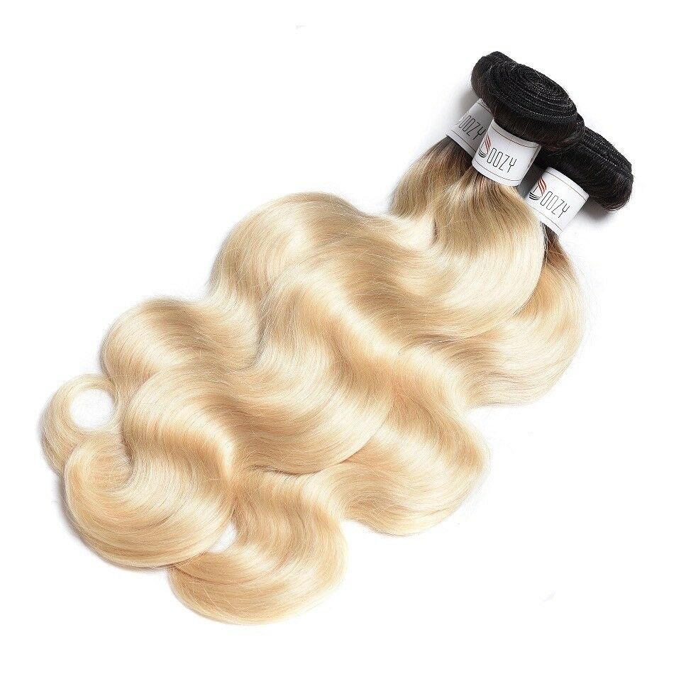 Luxury Russian #1b/613 Ombre Bleach Blonde Body Wave Human Hair Extensions 10A