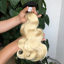 Load image into Gallery viewer, Luxury Russian #1b/613 Ombre Bleach Blonde Body Wave Human Hair Extensions 10A
