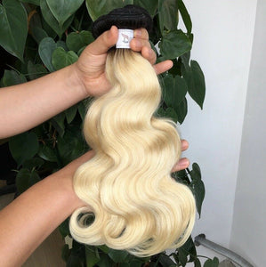 Luxury Russian #1b/613 Ombre Bleach Blonde Body Wave Human Hair Extensions 10A