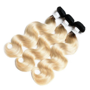 Luxury Russian #1b/613 Ombre Bleach Blonde Body Wave Human Hair Extensions 10A
