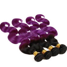 Load image into Gallery viewer, Luxury Body Wave Brazilian Purple Ombre Virgin Human Hair Weft Extensions
