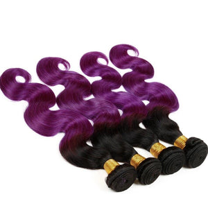 Luxury Body Wave Brazilian Purple Ombre Virgin Human Hair Weft Extensions