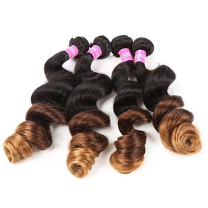 Luxury Loose Wave Brazilian Ombre #1B/4/30 Virgin Human Hair Extensions Weave 7A