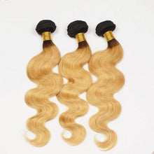 Load image into Gallery viewer, Luxury Dark Roots Brazilian Honey Blonde #27 Body Wave Virgin Hair Extensions
