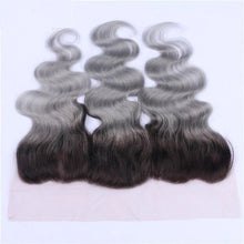 Load image into Gallery viewer, Luxury Brazilian Body Wave Grey Silver Dark Roots Hair Extensions + 13x4 Frontal
