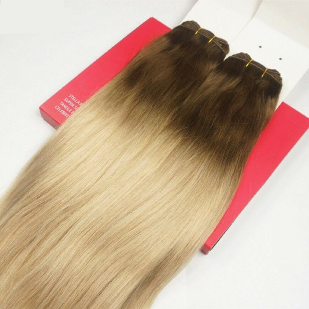 Luxury 100g Weft Human Hair Extensions #5/18 Ombre Chestnut Brown Ash Blonde