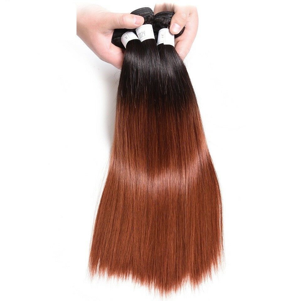 Luxury Peruvian #1b/33 Dark Auburn Ombre Straight Human Hair Extensions 10A