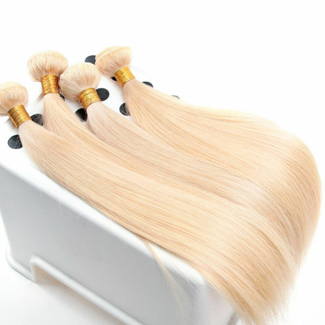 Luxury Silky Straight Bleach Blonde #613 Brazilian Virgin Human Hair Extensions