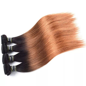 Luxury Straight Peruvian Auburn #1B/4/30 Ombre Virgin Human Hair Extensions