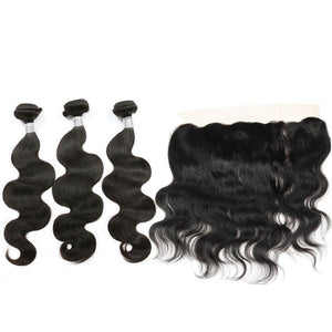 Luxury Peruvian Body Wave Human Virgin Hair Extensions + 13x4 13x4 Lace Frontal