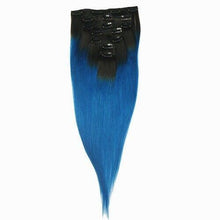 Load image into Gallery viewer, Luxury Clip In Human Hair Extensions #1B/Royal Blue Remy Ombre 7pcs 120g
