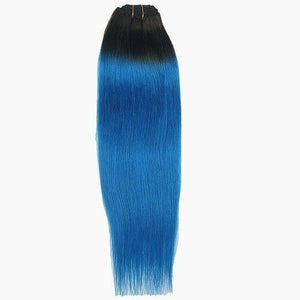 Luxury Clip In Human Hair Extensions #1B/Royal Blue Remy Ombre 7pcs 120g