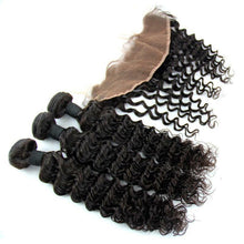 Load image into Gallery viewer, Luxury Peruvian Deep Wave Human Virgin Hair Extensions + 13x4 13x4 Lace Frontal
