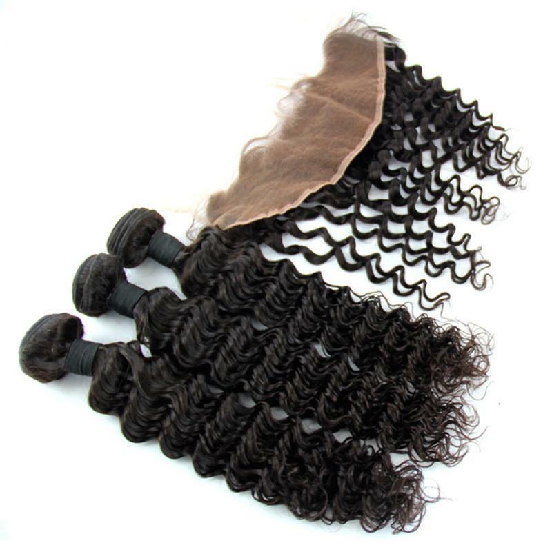 Luxury Peruvian Deep Wave Human Virgin Hair Extensions + 13x4 13x4 Lace Frontal