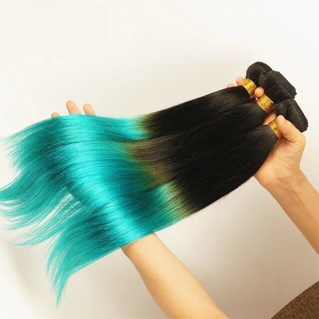 Luxury Silky Straight Brazilian Teal Green Ombre Virgin  display picture 1