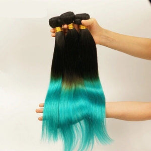 Luxury Silky Straight Brazilian Teal Green Ombre Virgin Human Hair Extensions 7A