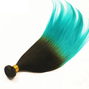 Luxury Silky Straight Brazilian Teal Green Ombre Virgin Human Hair Extensions 7A