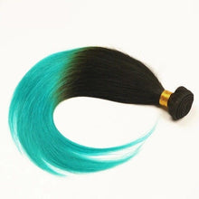 Load image into Gallery viewer, Luxury Silky Straight Brazilian Teal Green Ombre Virgin Human Hair Extensions 7A
