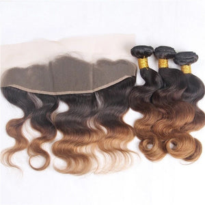 Luxury Brazilian Two Tone Ombre Auburn #30 Body Wave Hair Extensions + Frontal