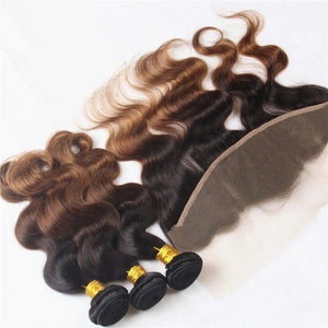 Luxury Brazilian Two Tone Ombre Auburn #30 Body Wave Hair Extensions + Frontal