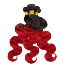 Load image into Gallery viewer, Luxury Body Wave Peruvian Hot Red Ombre Virgin Human Hair Weft Extensions

