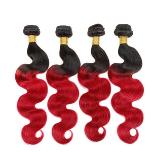Luxury Body Wave Peruvian Hot Red Ombre Virgin Human Hair Weft Extensions