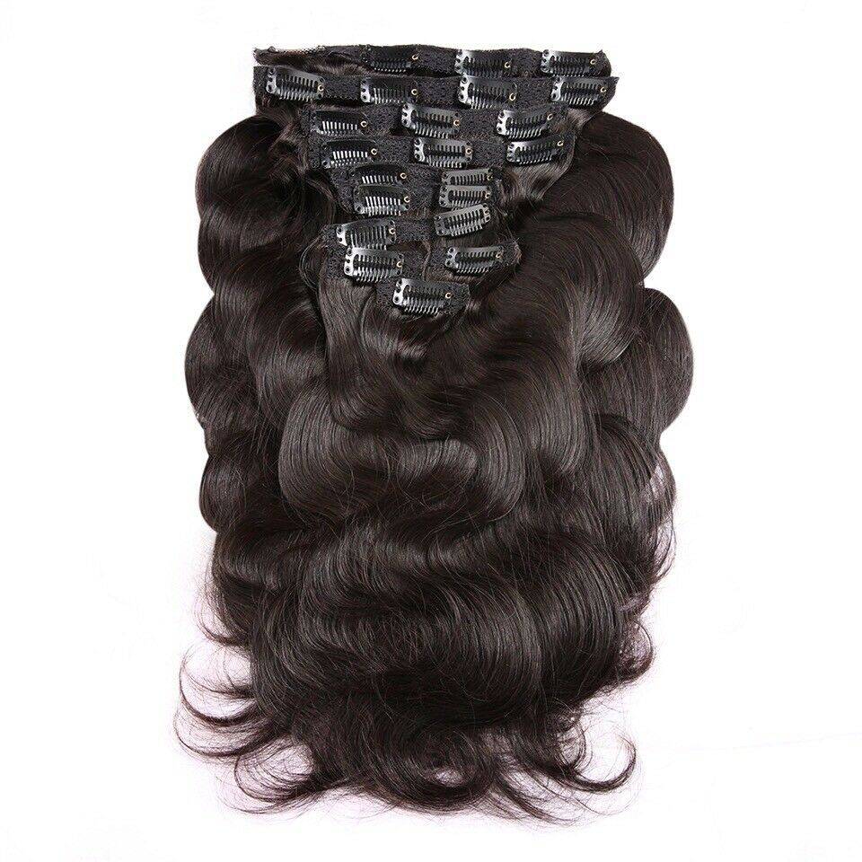 Luxury Brazilian Clip In Virgin Human Hair Extensions Body Wave 7pcs 120g