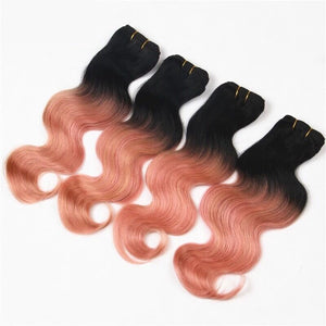 Luxury Brazilian Pink Rose Gold Ombre Body Wave Virgin Human Hair Extensions
