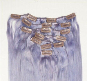 Luxury Clip In Human Hair Extensions Remy Lavender Purple Highlights 120g