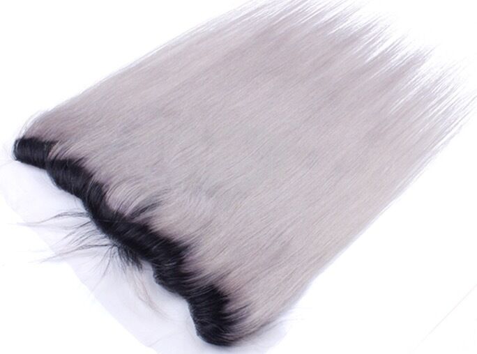 Luxury Silky Straight Malaysian Dark Roots Grey 13x4 Lace Frontal 13x4 Virgin Hair 7A