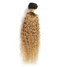 Load image into Gallery viewer, Luxury Dark Roots Brazilian Honey Blonde #27 Kinky Curly Virgin Hair Extensions
