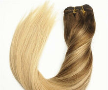 Load image into Gallery viewer, Luxury Clip In Human Hair Extensions #4/18 Balayage Ombre Straight 7pcs 120g
