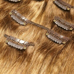 Luxury Clip In Human Hair Extensions #4/18 Balayage Ombre Straight 7pcs 120g