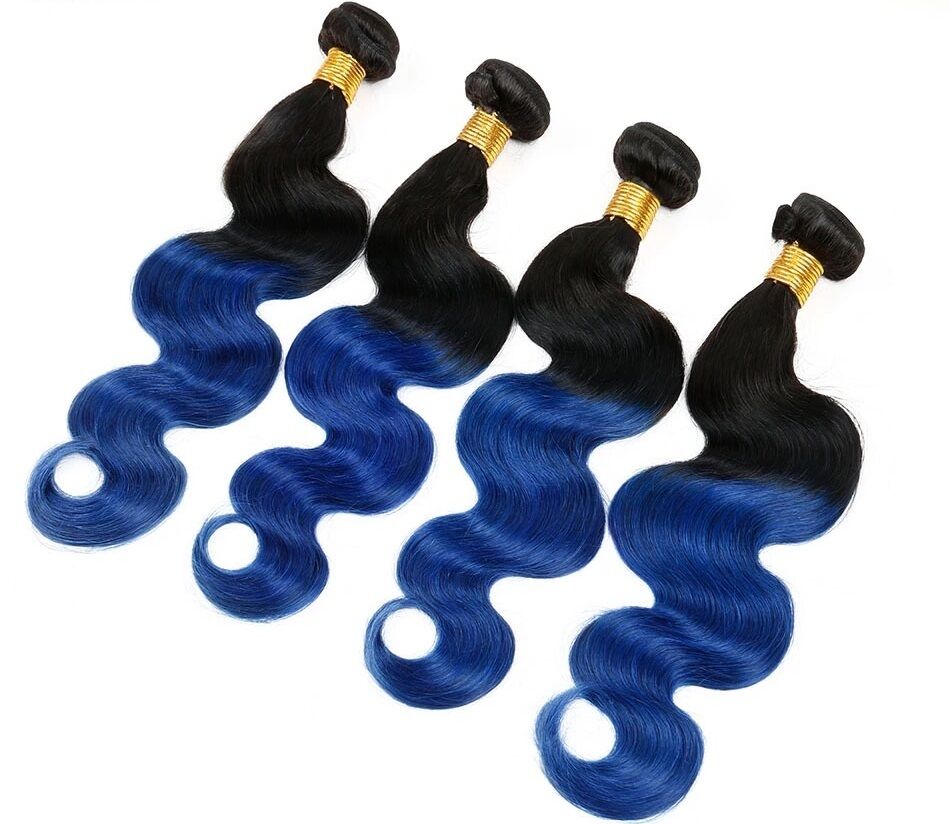 Luxury Body Wave Peruvian Blue Ombre Virgin Human Hair Weft Extensions