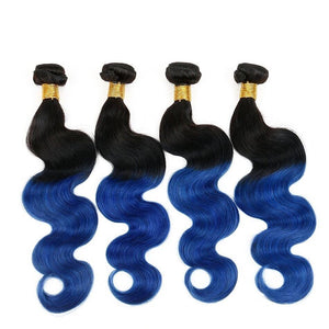 Luxury Body Wave Peruvian Blue Ombre Virgin Human Hair Weft Extensions