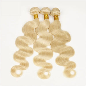 Luxury Body Wave Peruvian Bleach Blonde Virgin #613 Human Hair Extensions Weave