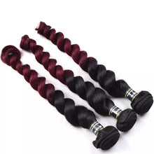 Load image into Gallery viewer, Luxury Loose Wave Peruvian Burgundy Red #99J Ombre Virgin Human Hair Extensions
