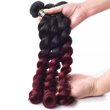 Load image into Gallery viewer, Luxury Loose Wave Peruvian Burgundy Red #99J Ombre Virgin Human Hair Extensions
