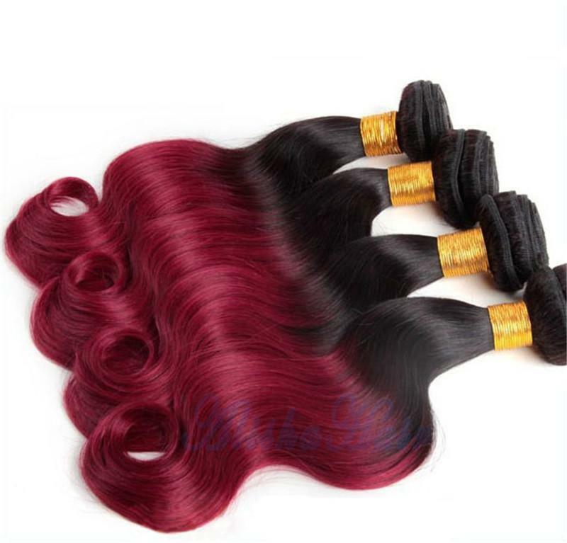 Luxury Body Wave Peruvian Burgundy Red #99J Ombre Virgin Human Hair Extensions