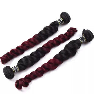 Luxury Loose Wave Brazilian Burgundy Red #99J Ombre Virgin Human Hair Extensions