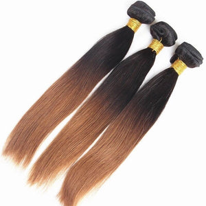 Luxury Brazilian Two Tone Ombre Auburn #30 Straight Hair Extensions + Frontal