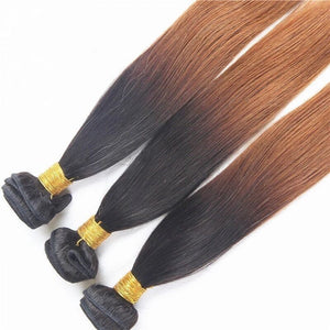 Luxury Brazilian Two Tone Ombre Auburn #30 Straight Hair Extensions + Frontal