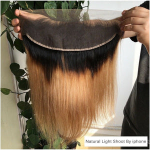 Luxury Silky Straight Peruvian Honey Blonde #27 Dark Roots 13x4 Lace Frontal 13x4 10A