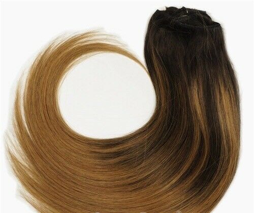 Luxury Clip In Human Hair Extensions #2/6 Balayage Remy Ombre Straight 7pcs 120g