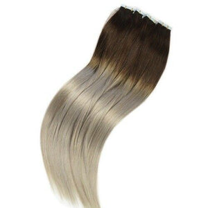 Luxury Tape In Human Hair Extensions #4 Brown/Icy Grey Ombre Straight 40pcs 100g