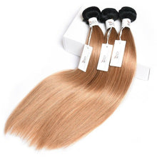 Load image into Gallery viewer, Luxury Peruvian #1b/27 Ombre Honey Blonde Straight Human Hair Extensions 10A
