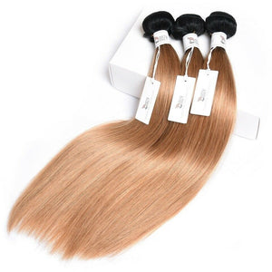 Luxury Peruvian #1b/27 Ombre Honey Blonde Straight Human Hair Extensions 10A
