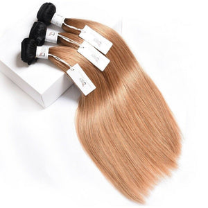 Luxury Peruvian #1b/27 Ombre Honey Blonde Straight Human Hair Extensions 10A