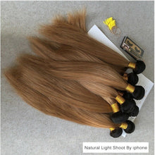 Load image into Gallery viewer, Luxury Peruvian #1b/27 Ombre Honey Blonde Straight Human Hair Extensions 10A
