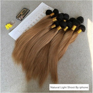 Luxury Peruvian #1b/27 Ombre Honey Blonde Straight Human Hair Extensions 10A